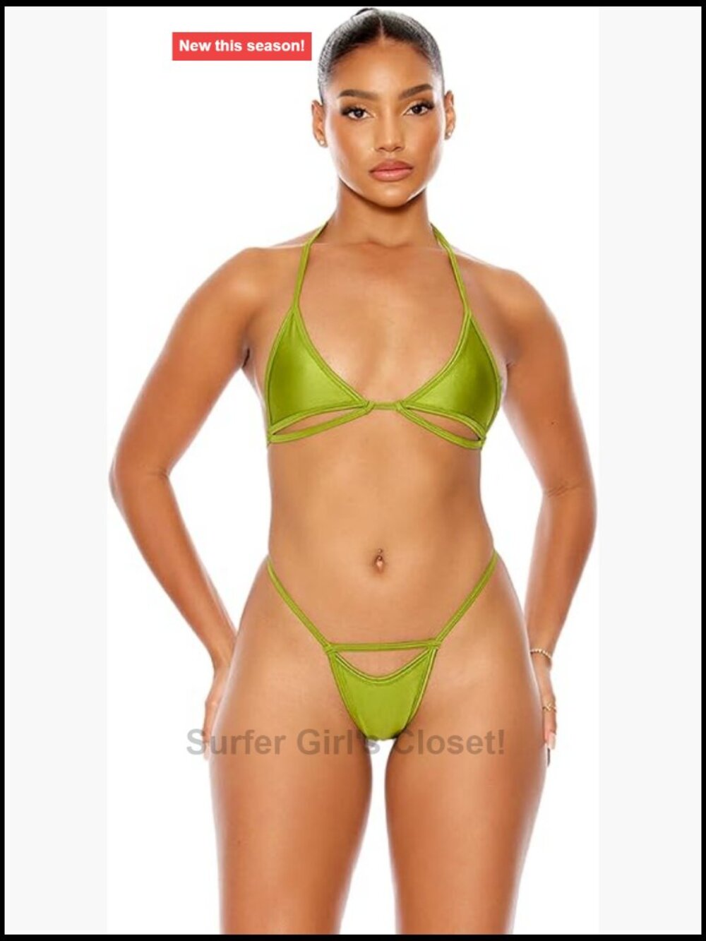 Forplay Women's Halter Neck Triangle Bikini Set with Cutout Cups and Adjustable